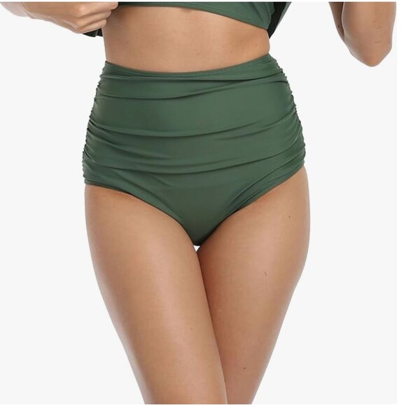 EDEL QUAL® Women's High Waisted Bikini Bottom Tummy Control Size LARGE Green - Picture 3 of 7